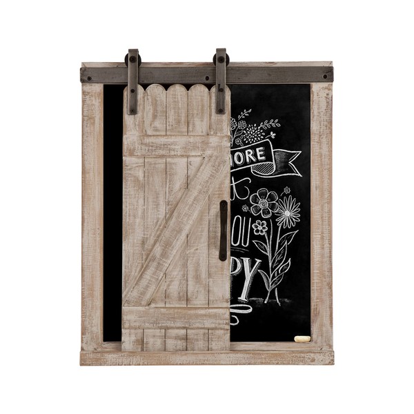 Glitzhome 19.75"H Wooden Farmhouse Rustic Decorations Chalkboard with Barn Door,Wall-Mounted Coffee Store Message Boards,Holiday Display Board,Christmas Accent Country Hang Chalk Board