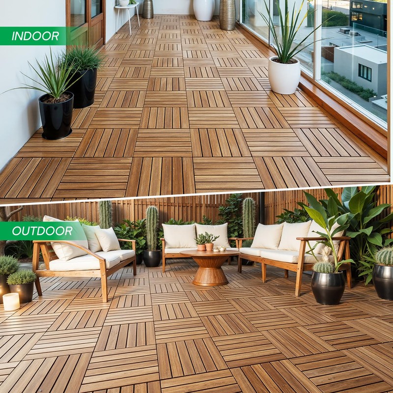 Idzo Interlocking Deck Tiles 9.6 SQFT - 10PCS Waterproof Acacia