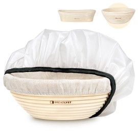BREADLYST - Premium Proofing Basket Set with Linen Insert and Cover (Round 23 cm)