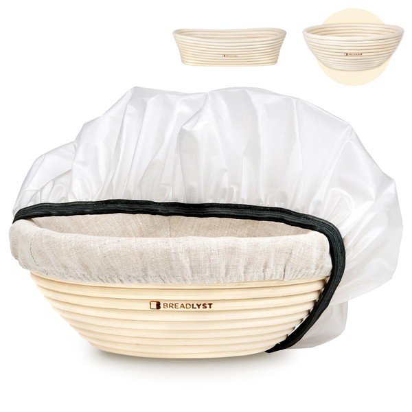BREADLYST - Premium Proofing Basket Set with Linen Insert and Cover (Round 23 cm)