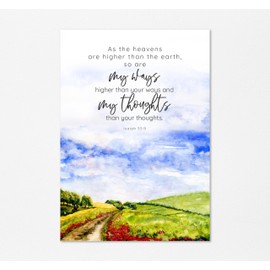 As The Heavens Are Higher Bible Verse Wall Art Landscape Christian Print, Isaiah 55:9 Countryside Scripture Decor A4 UNFRAMED, Crafty Cow Design