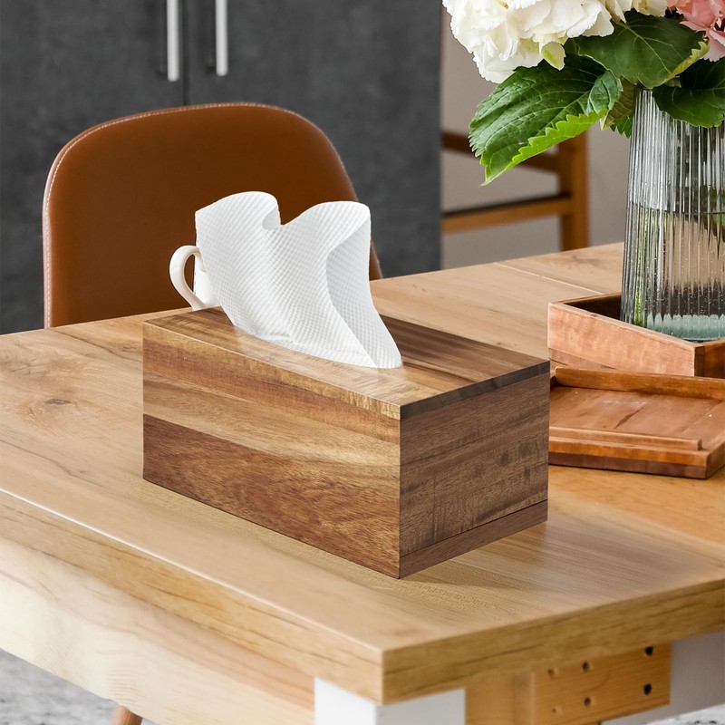 ALELION Rectangular Tissue Box Cover - Acacia Wood Rectangle Tissue