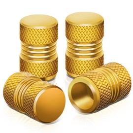 Auto Dynasty Tire Valve Stem Caps 4 Pieces Meshed Style Polished Aluminum Chrome Tire Universal Stem Covers for Cars, SUVs, Bike and Bicycle, Trucks, Motorcycles Gold