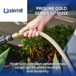 Underhill Proline Gold Series Commercial Garden Water Hose 75 ft, Lightweight, Heavy-Duty, Flexible, Kink Free, Industrial, 500 psi, H58-075PR0-G 5/8" x 75', Gold