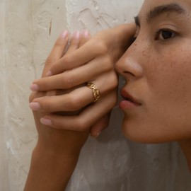 Made by Nami Gold Chunky Rings - Adjustable Open Knuckle Rings for Women - Stainless Steel Stackable Rings - Statement Rings for Women