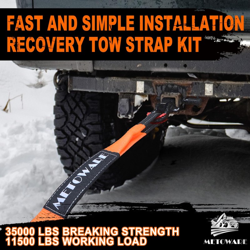 METOWARE Heavy Duty Tow Strap Recovery Kit - 3" x