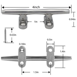 ORLANG 4 Inch 316 Stainless Steel Boat Cleats, Open Base Dock Cleats with Fasteners, Boat Dock Cleats Rope Cleat for Boat Docks, Decks or Nautical Decor (4 Pack)