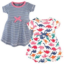 Touched by Nature Girls, Toddler, Baby and Womens Organic Cotton Short-Sleeve and Long-Sleeve Dresses, Dinosaurs Short Sleeve, 4 Toddler