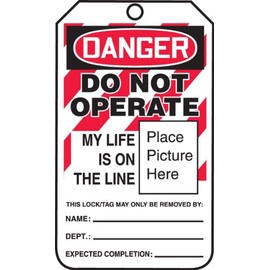 Accuform Lockout Tags, Pack of 25, Danger Equipment Lock Out My Life is on The Line with Picture Insert, US Made OSHA Compliant Tags, Tear & Water Resistant PF-Cardstock, 5.75"x 3.25", MLT600CTP