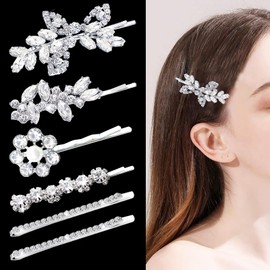 BOYIVI 6 Pieces Delicate Rhinestone Hair Clip, Leaf Wedding Hairpin Bride Crystal Hair Clips, Elegant Bridal Hairpins, Hair Accessories for Women Girls (Elegant Type)