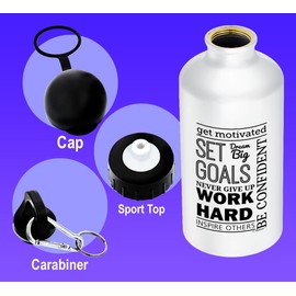 ThisWear Pre Workout Water Bottle Gift Get Motivated Set Goals 20oz Aluminum Water Bottle with Carabiner Clip & Sport Top
