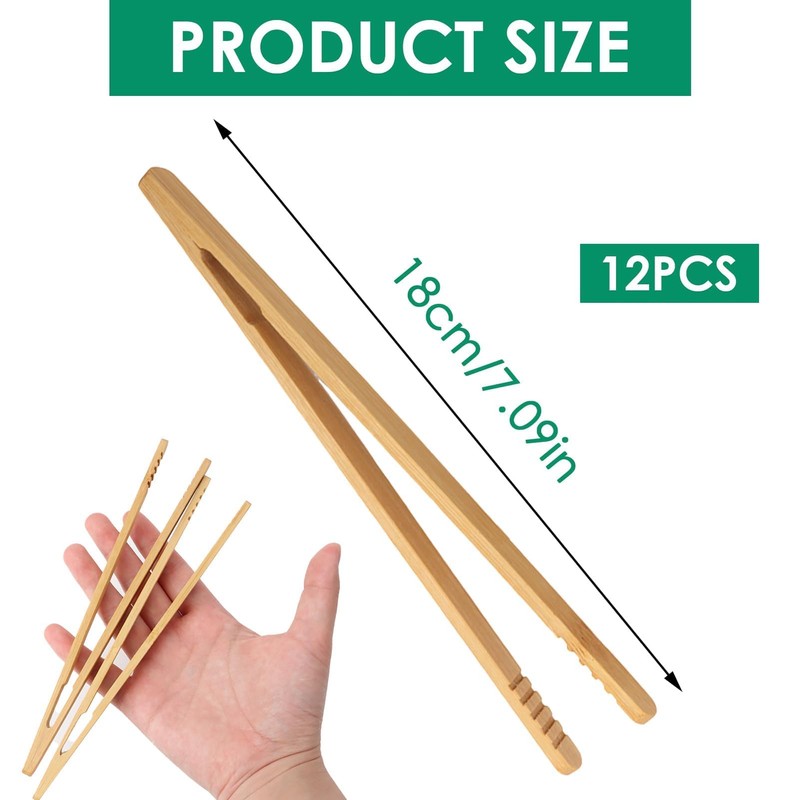 Bamboo Bread Tongs - Set of 12 Reusable Kitchen Tongs