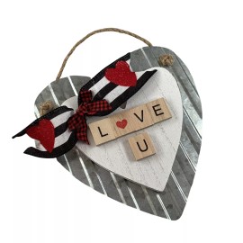 Agape Gifts Designs AGD Valentines Decor - Love You Wood Tile Tin Wood Heart Ornament