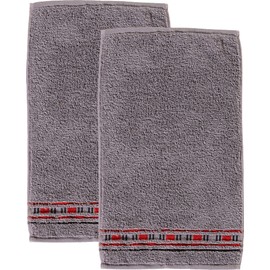 Erwin Müller Guest Towel Pack of 2 Terry Towelling Grey/Red Size 30 x 50 cm