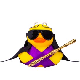 CoFuBcad Duck Car Ornament, Rubber Duck Car Dashboard Decor with Mini Golden Cudgel Glasses Cloak Gold Band Decoration