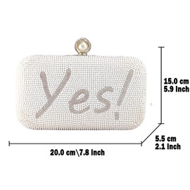 Boutique De FGG Vintage Women Beaded Evening Bags and Clutches Bridal Pearl Clutch Purse Wedding Party Bride Handbag,Mini, White Yes I Do, Mini
