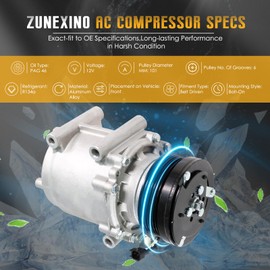 ZuneXino Air Conditioning Compressor A/C Compressor w/Clutch Compatible with 04-07 Expedition Lincoln Navigator E-150 E-250 E-350 E-450 4.6L 5.4L, Replace Part No. 0610188 0610073 CO 2486AC