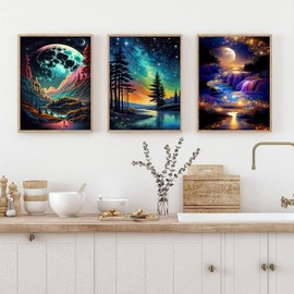 6 Pack 5D Diamond Art Painting Kits for Adults Beginners DIY Round Full Drill Diamond Art Kits Moon Beach with Diamonds Gem Art Set for Home Wall Decor 12 x 16 Inch