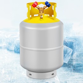 50 LB Recovery Tank, Reusable Reclaim Cylinder Tank 1/4 SAE Y Valve Double Valve HVAC Recovery Tank Large Capacity Gray Yellow Upgraded