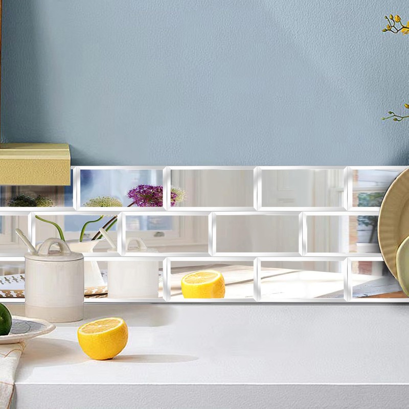 40 Pcs Peel and Stick Beveled Mirror Glass Tile.6x3 Inch
