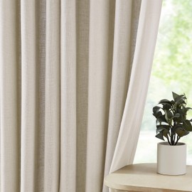 Central Park Linen Blended Semi Sheer Curtain Panel Grommet Top 63 Inch Length Farmhouse Country Rustic Flax Window Treatment Drapery for Living Room Bedroom, Sand/Linen, 58"x63"x2