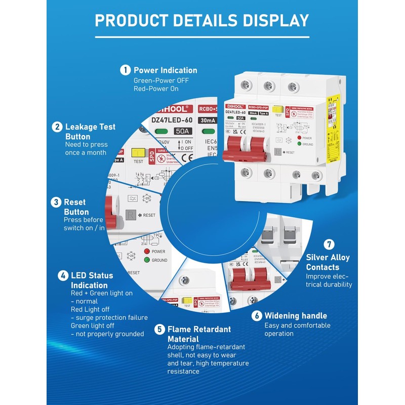 DIHOOL 50 Amp GFCI Breaker for Hot Tub Disconnect, 50A