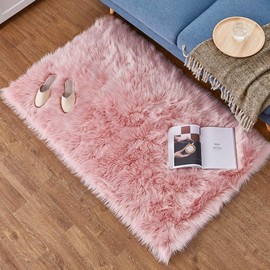 QINGLOU Faux Lambskin Sheepskin Rug (60 x 90 cm) Living Room Bedroom Children's Room / As Faux Bed Rug or Mat for Chair Sofa (Pink, 60 x 90 cm)