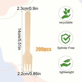 XIAQICA Holzgabeln 200 Stück Kuchengabeln Holzbesteck Wiederverwendbar Holzgabel 14cm Einweggabeln für Restaurants, Hochzeiten, Partys, Picknicks
