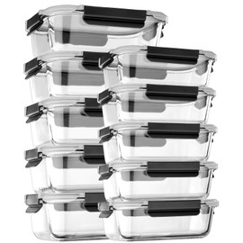 coccot [10 pack Glass Meal Prep Containers with Lids, Glass Food Storage Containers with Snap Locking Lids for Food, Bpa-free, Easy to Open& Close/Microwave,Oven,Freezer,Dishwasher Safe/Leak-Proof