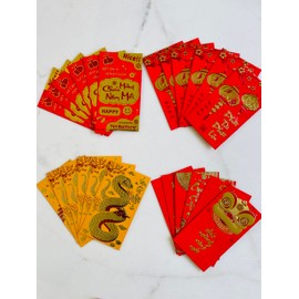 Generic 24 Pieces Vietnamese New Year Red Lucky Money Envelopes (large Size 6.5""x3.5"")- Bao Li Xi Tet Size Lon (Tet Doan Vien)
