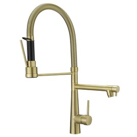 AIMADI Brushed Gold Kitchen Faucet with Pull Down Sprayer,Commercial Single Handle Spring Kitchen Faucet Gold Sink Faucet Kitchen