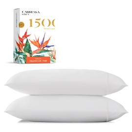 Carressa Linen 100% Egyptian Cotton Pillow Cases Standard/Queen Size Set of 2 - Luxury 1500 Thread Count Sateen White Pillow Cases, Silky Soft Cotton Pillowcases Fits Standard & Queen Pillows