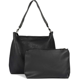 styleBREAKER 02012356 Women's 2-in-1 Shoulder Bag with Rivet Strap, Embossed Faux Leather Vintage Look, Inner Pocket Shoulder Bag, black