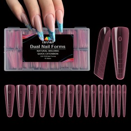 EBANKU Dual Nail Forms for Poly Extension Gel, 150 PCS Pink Nail Forms Reusable Acrylic Nail Molds Sets, 15 Sizes Nail Extension Forms for Builder Gel Manicure Nail Art Design Salon DIY