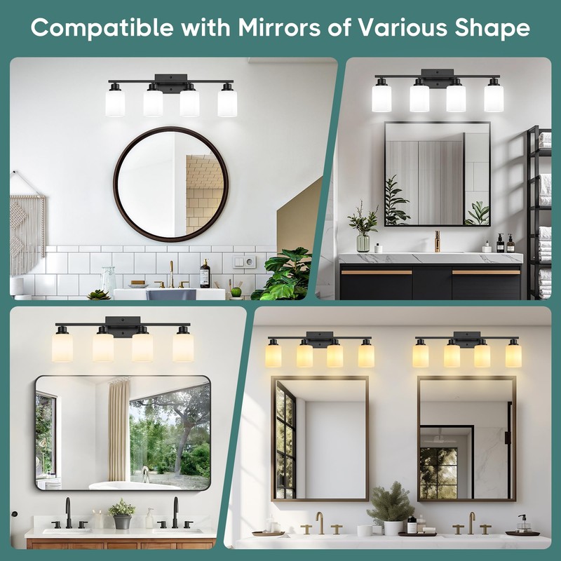 Ascher Bathroom Light Fixtures, 4-Light Vanity Light Over Mirror, Matte