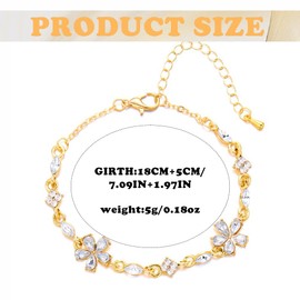 FDEETY Bracelets Women's Cubic Zirconia Crystal Flower Bracelet Elegant Refined Adjustable Bangle Fashion Jewellery Accessories Birthday Anniversary Gifts for Girls Wife Girlfriend