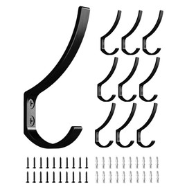 LoLocabin 10-Pack Wall Hooks for Hanging : Large Heavy Duty 20LB, for Farmhouse,Mudroom, Closet, Door, Wall Mount with Screw, Black Hanger for Coat, Purse, Towel, Jacket, Backpack, Clothing