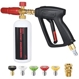YAMATIC Pressure Washer Gun with Foam Cannon for Car Wash, 4000PSI Power Washer Short Gun with 3/8" Swivel Quick Connect&M22 Adapter Replacement for Craftsman,Ryobi,Greenworks,Simpson,Troy Bilt,Active