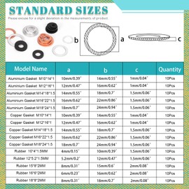 Cimeton 150Pcs Aluminum Oil Drain Plug Gasket, Copper Crush Washer, Rubber Flat Washers, M10 M12 M14 M16 M18 Metric Oil Plug Washers, Oil Ring Drain Plug Gasket Set for Automotive