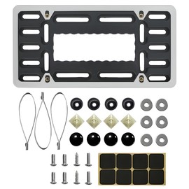 Mandark Car License Plate Bracket, Stainless Steel Vehicle Front Tag Holder Mounting kit with Screw Cap Cable Ties, Auto Tag Frame Mount Adapter Accessories, Universal for SUV, Truck (Black/Silver)