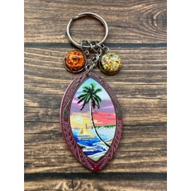 Tropical Palm Tree Key Chain Backpack Tag Zipper Pull Orange Gold Glitter Charms