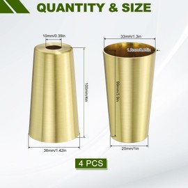sourcing map 4Pcs Metal Furniture Feet Cover, 1.3 x 4 Inch Conical Gold Table Foot Cap Increase Height Furniture Pads Leg Cover Protector for Chair, Table, Sofa