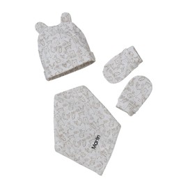 Vertbaudet Jersey Baby Set Hat Mittens & Neckerchief in Pouch, taupe