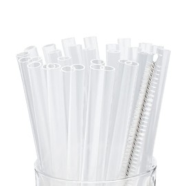 50 Reusable Clear Drinking Straws with Cleaning Brush,15cm (6 in) Short Straws for Kids /Cocktails /coffee /Juice, BPA free Dishwasher safe