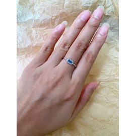 FAMIVES Baguette Wedding Band for Women Solitaire London Blue Topaz Stacking Rings Vintage Filigree Dainty Promise Rings Anniversary Jewelry Size 5