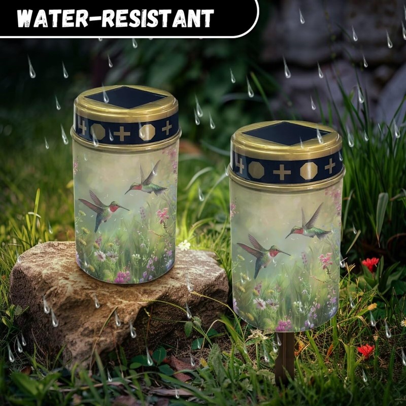 Uorisanigo Green Hummingbird Solar Memorial Lights for Graves Cemetery Flameless