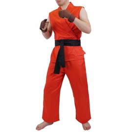 Ken Masters Costume | Keikogi Fancy Dress for Street Fighter Fans | Orange | Size: S