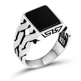 Sterling Silver Cuban Link Ring with Black Onyx Stone for Men (9)