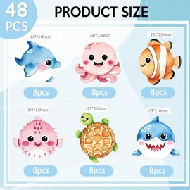 Funhax 48 PCS Under the Sea Party Decorations Ocean Animal Paper Plates Sea Animal Shaped Plates Tableware Set for Kids Boys Girls Baby Shower Ocean Themed Party Supplies