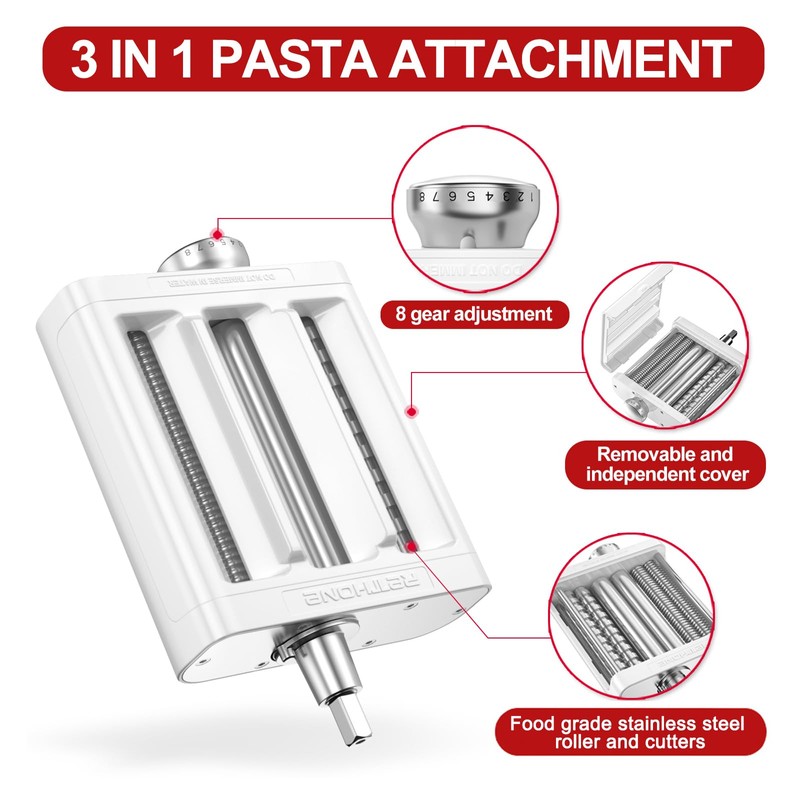 RETHONE Pasta Maker Attachment for KitchenAid Stand Mixers -3 in